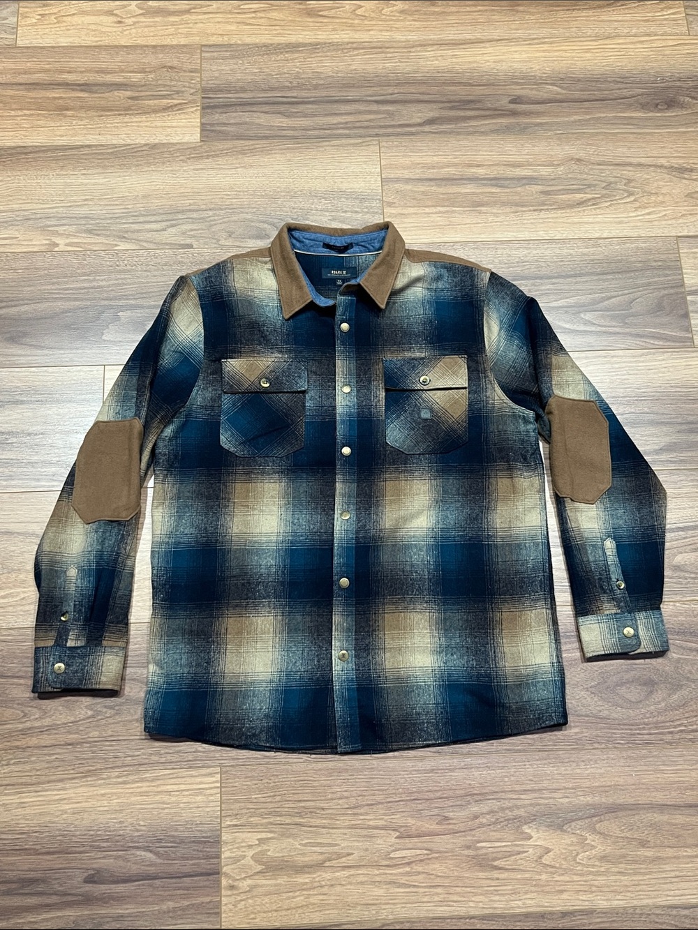 Roark Nordsman Flannel Shirt Button Down in Blue/Tan Plaid Size XL